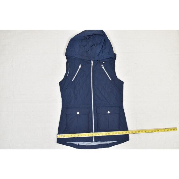 Athleta Quilted Puffer Vest Womens Size M Hooded Full Zip Navy Blue - Picture 5 of 8